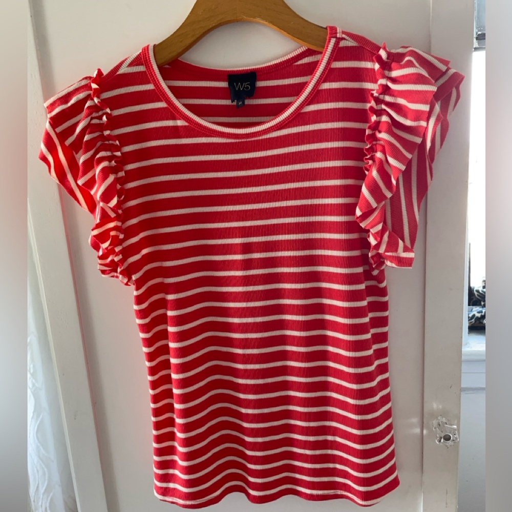 Striped Knit Top with Ruffle Sleeves